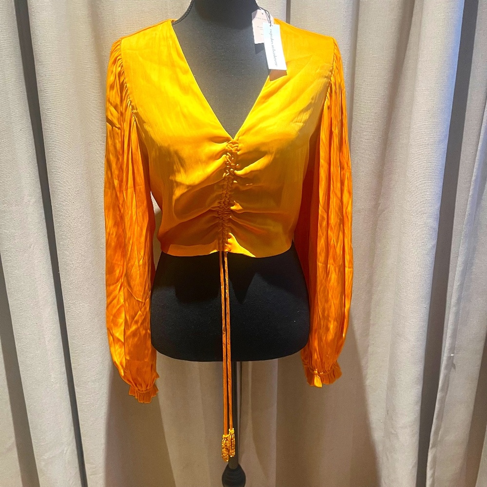Cupcakes and Cashmere Ruched Satin Blouse – Size L (NWT)